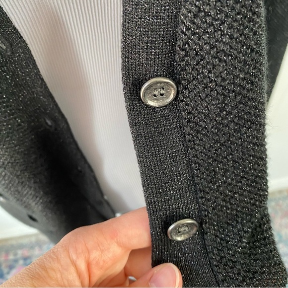 J. Mclaughlin Button Black Metallic Cardigan Sweater Women's Size Medium Long - Picture 12 of 15